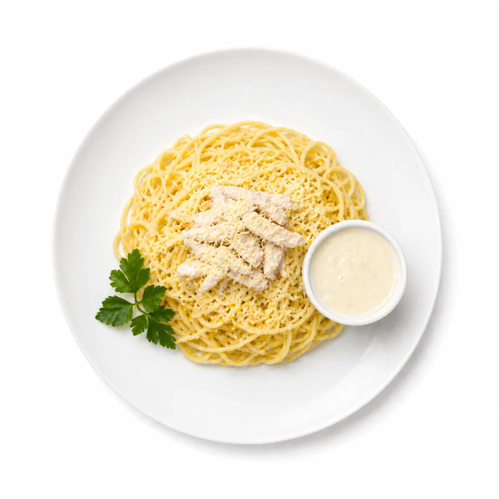 Паста с курицей в сливочном соусе